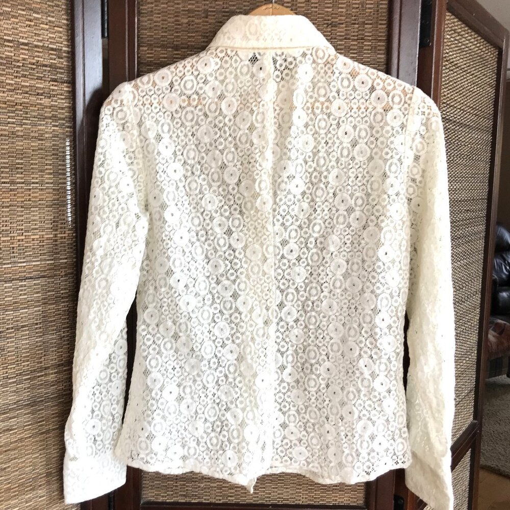 Trina Turk Sheer Lace Button-Down Blouse, Cream See-Thru Top, Size Small - Picture 11 of 15